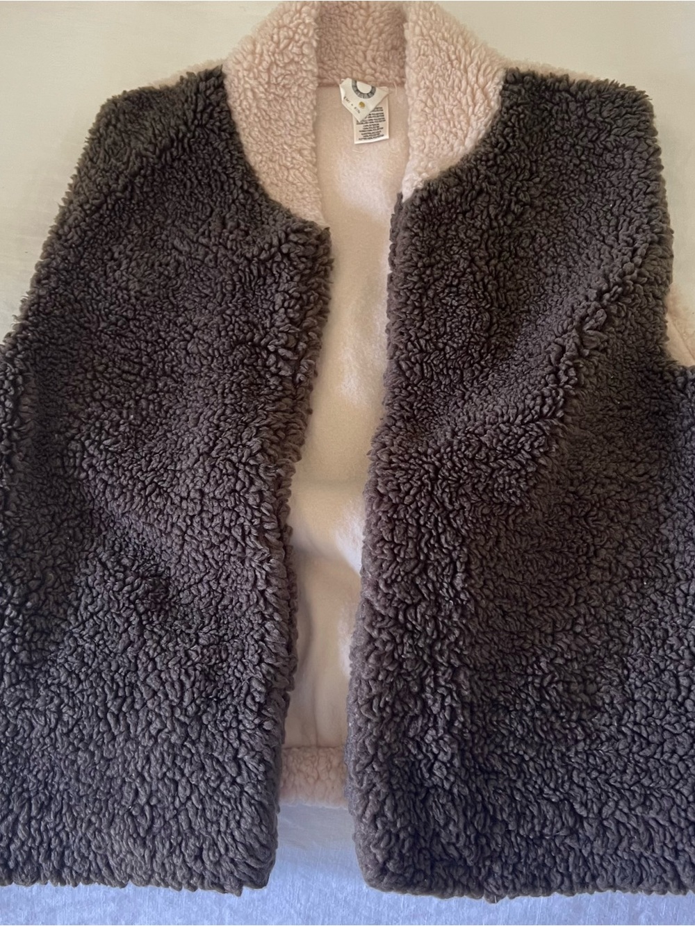 Anthropologie Brown Sherpa Vest with Cream Trim